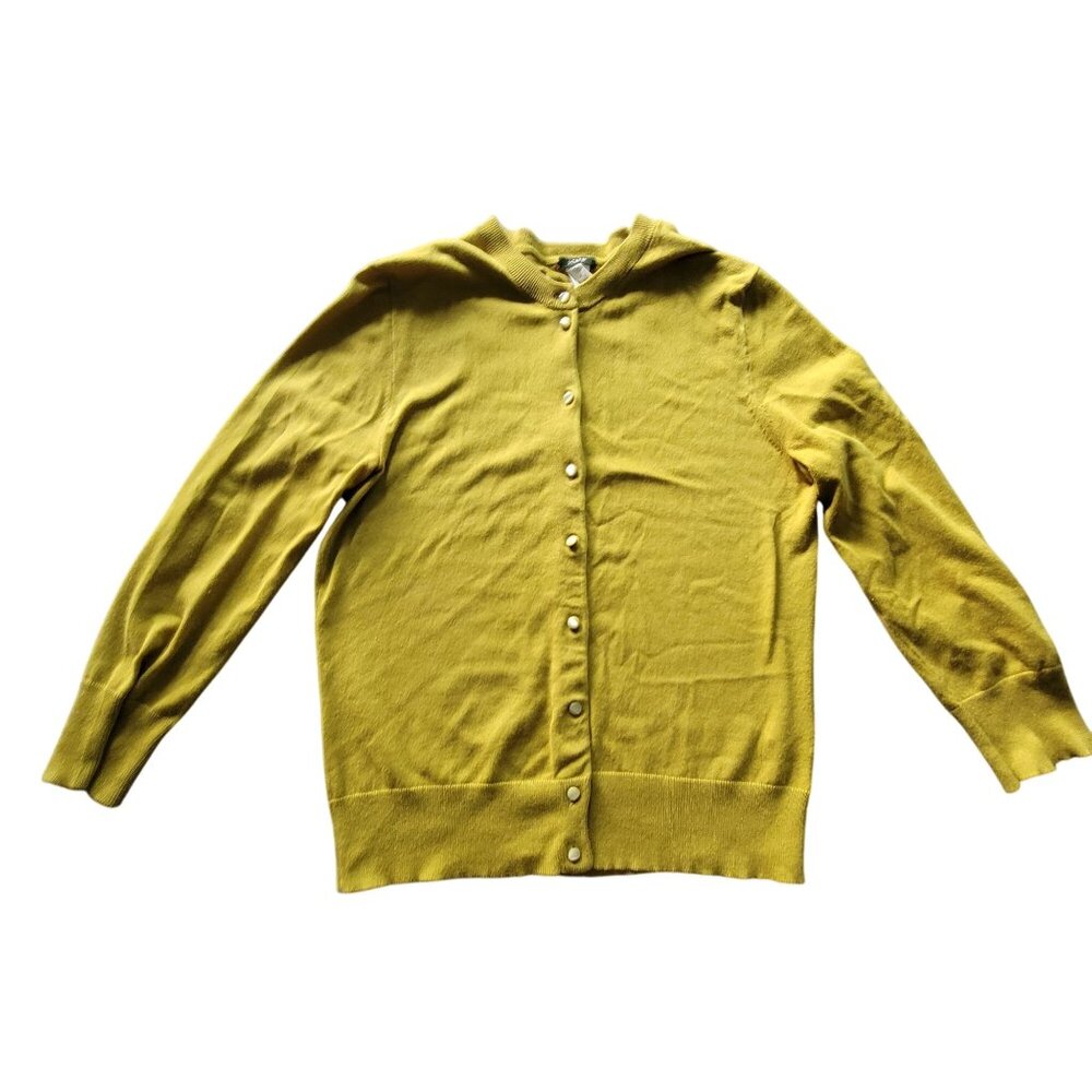 J. Crew Womens Chartreuse Cardigan Sweater M Button Front Cotton Blend